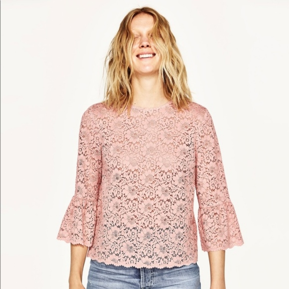 Zara Lace Top with Frilled Sleeves - Picture 2 of 4